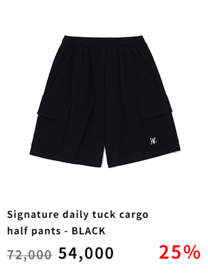 Signature daily tuck cargo half pants - BLACK