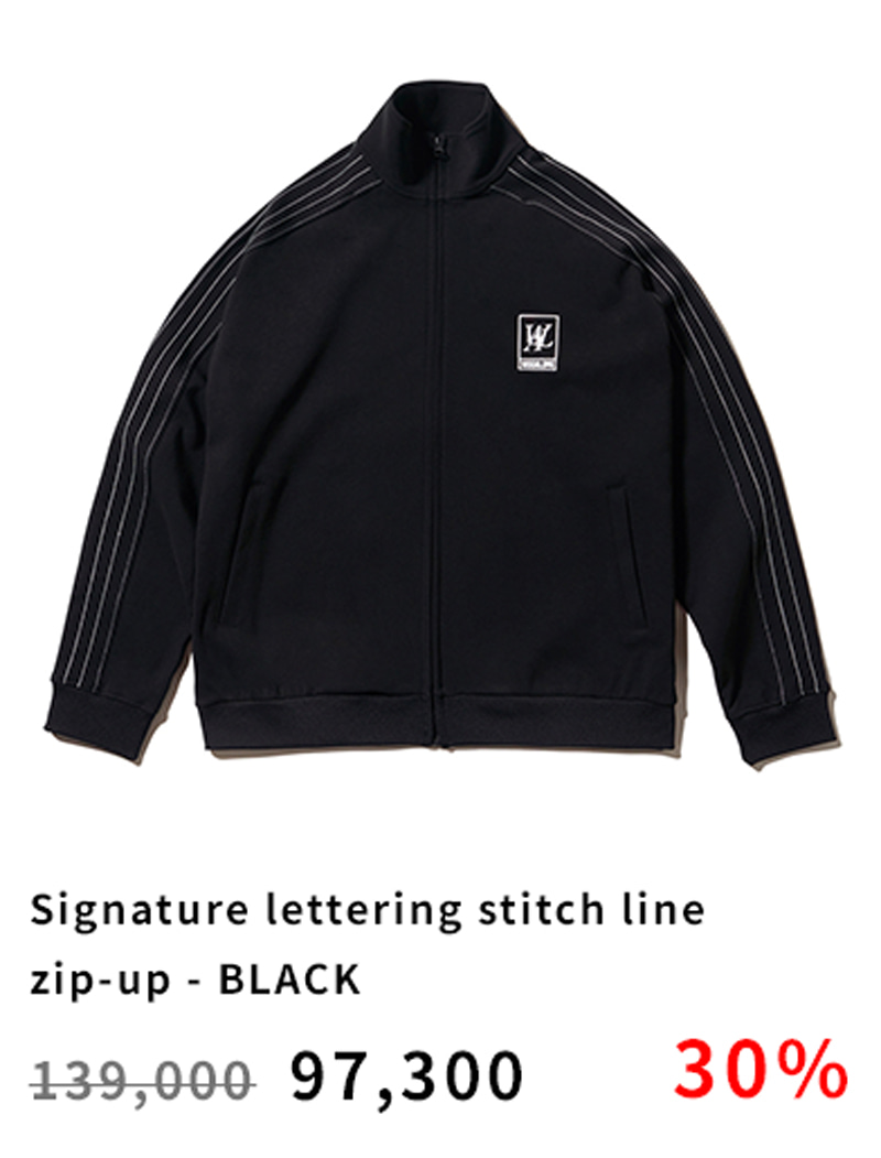 Signature lettering stitch line zip-up - BLACK
