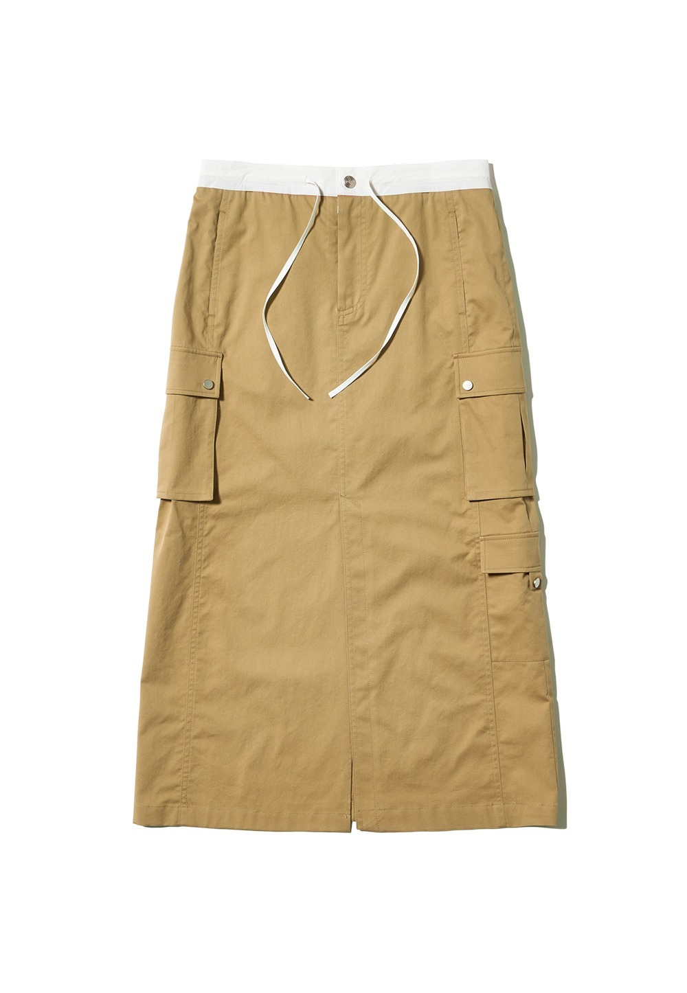 Slit color contrast cargo long skirt - BEIGE