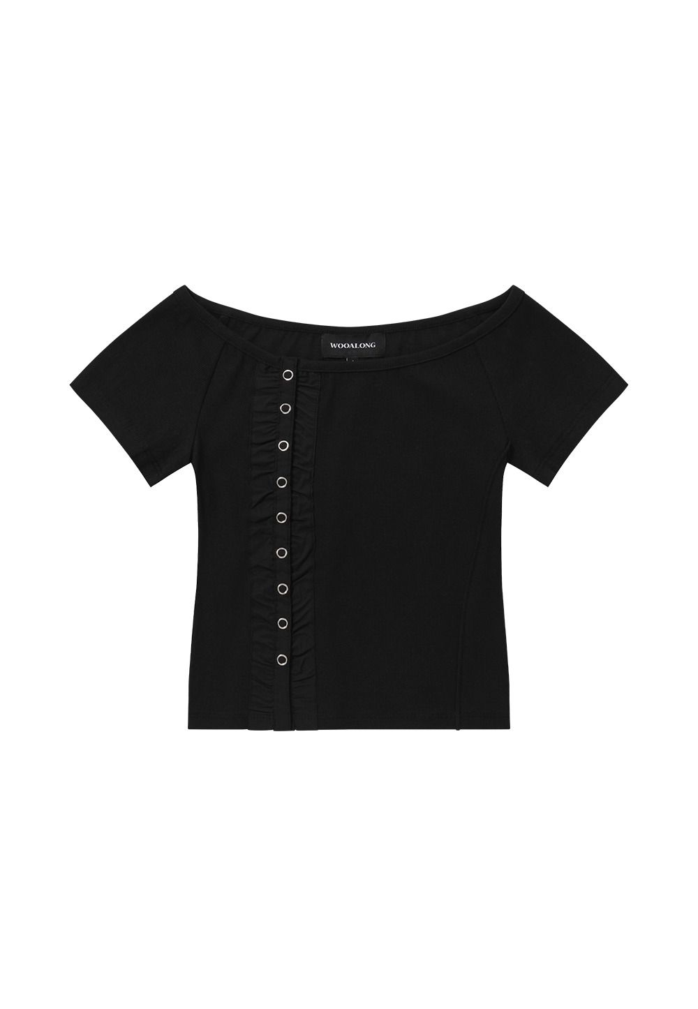 Snap off-shoulder T-shirts - BLACK