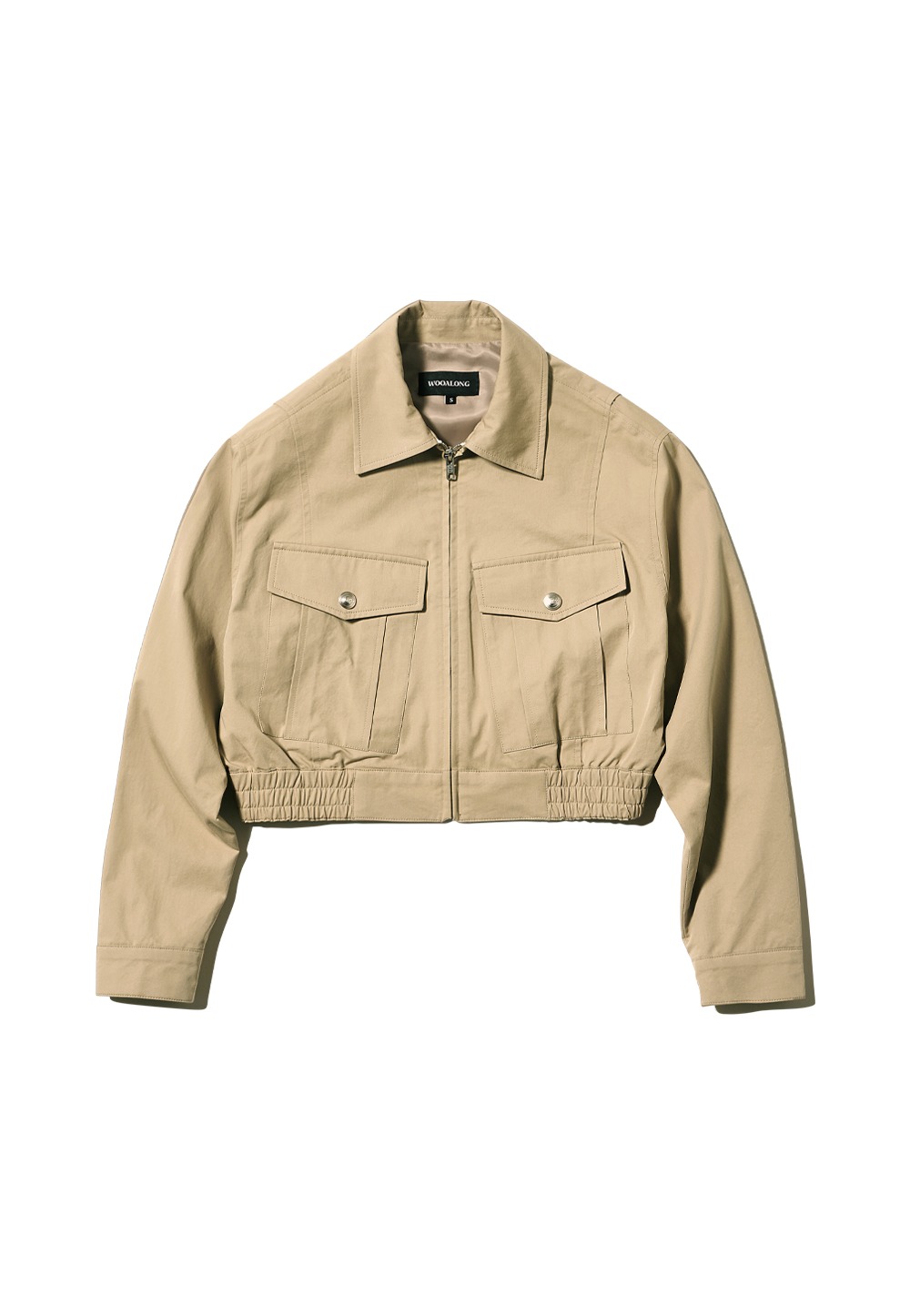 Out pocket banding crop jacket - BEIGE