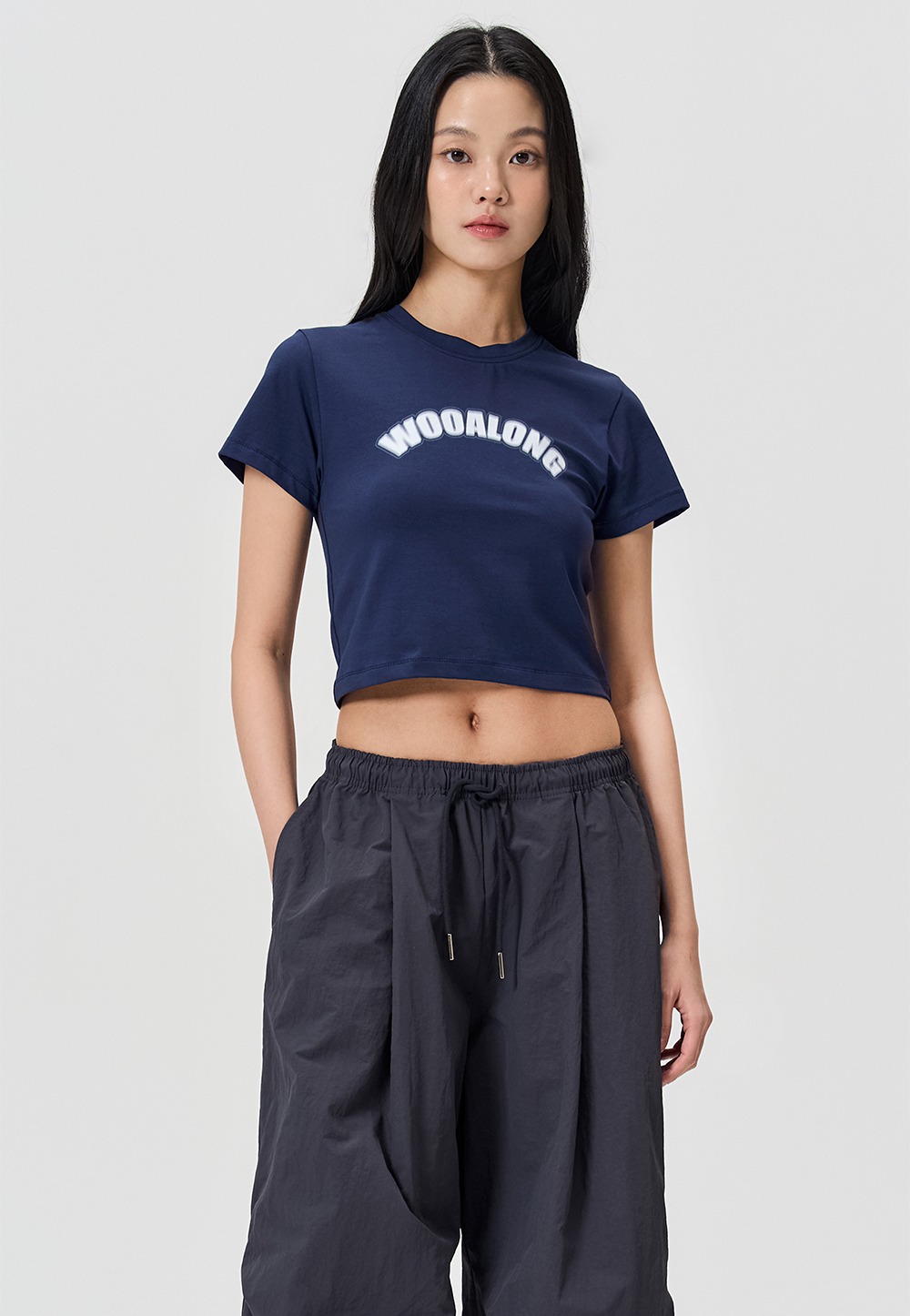 Lettering tight fit crop T - NAVY